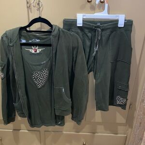 Twisted Heart America: Olive green rhinestone studded  set